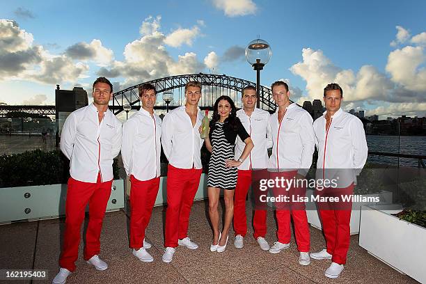 Bethenny Frankel poses with wait staff at the Skinnygirl Cocktail Pre-Party at Opera Point Marquee on February 20, 2013 in Sydney, Australia.