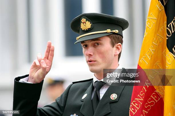 Prince Amedeo of Belgium sworn in as a reserve officer.