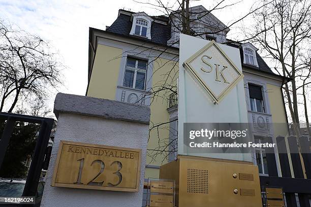 The address of the headquarters of the S&K investment group is displayed outside the day after police raided the company's offices on February 20,...