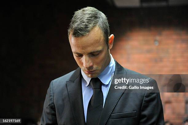 Oscar Pistorius appears for his bail hearing in the Pretoria Magistrate Court on February 20, 2013 in Pretoria, South Africa. Oscar Pistorius, who...