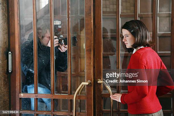 Press photographer takes a picture of a Madame Tussauds wax effigy of Sophie Scholl, one of the most famous members of the German World War II...