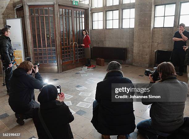 Press photographers take pictures of a Madame Tussauds wax effigy of Sophie Scholl, one of the most famous members of the German World War II...