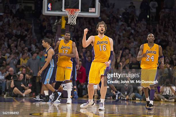 Playoffs: Los Angeles Lakers Pau Gasol victorious during Game 7 vs Denver Nuggets Kenneth Faried at Staples Center. Los Angeles, CA 5/12/2012 CREDIT:...