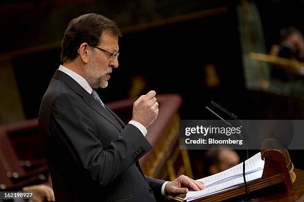 Mariano Rajoy, Spain's prime minister, delivers the annual state of the nation speech to the Spanish parliament in Madrid, Spain, on Wednesday, Feb....