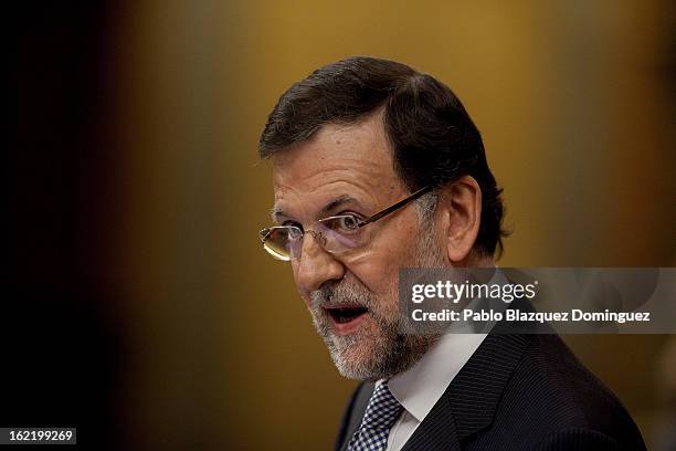 Spain's Prime Minister Mariano Rajoy speaks during the first State of Nation Debate during his government at Parliament on February 20, 2013 in...