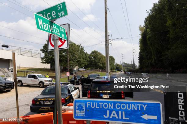 Scenes outside the Fulton County Jail in downtown Atlanta, GA on Thursday, August 24, 2023. Former president Donald Trump has said he plans to...