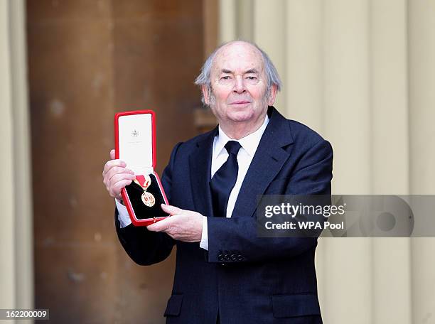 Sir Quentin Blake proudly holds his Knighthood after an the Investiture Ceremony at Buckingham Palace on February 20, 2013 in London, England.