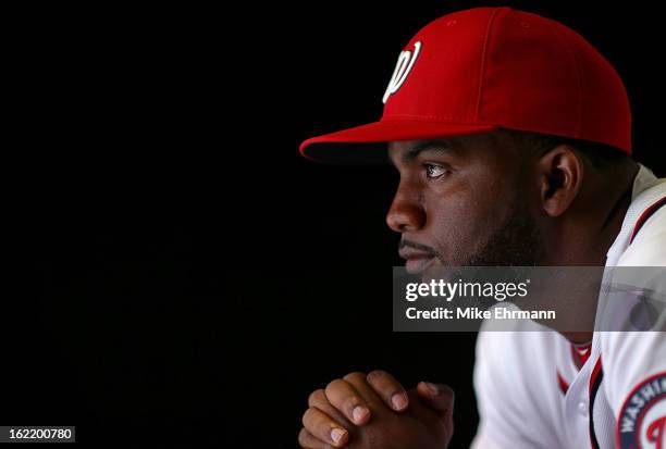 Denard Span of the Washington Nationals poses for a portrait during photo day at Space Coast Stadium on February 20, 2013 in Viera, Florida.