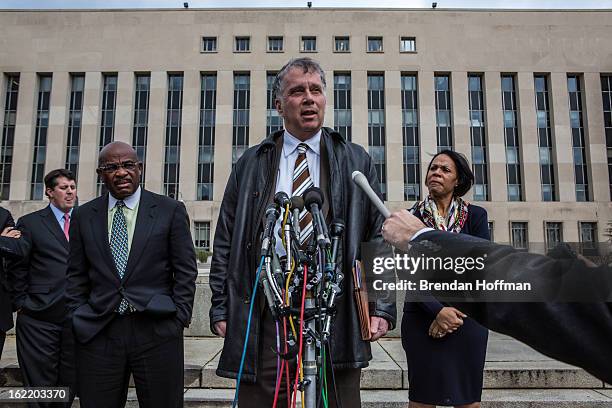 Reid Weingarten , the attorney for former Congressman Jesse Jackson, Jr. And his wife, former Chicago alderman Sandi Jackson, speaks to reporters...