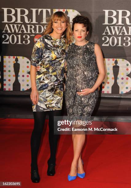 Sara Cox and Annie Mac attend the Brit Awards 2013 at the 02 Arena on February 20, 2013 in London, England.