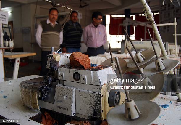 An hosiery factory unit at Sector 63 vandalized by angry mob of protesters during hours nationwide strike called by 11 national trade unions against...