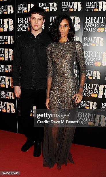 George Reid and Aluna Francis of AlunaGeorge arrive at the BRIT Awards 2013 at the O2 Arena on February 20, 2013 in London, England.