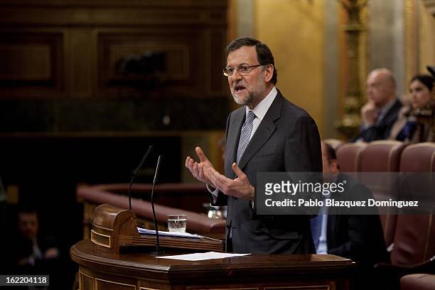 Spain's Prime Minister Mariano Rajoy replies to opposition Party leader Alfredo Perez Rubalcaba during the first State of Nation Debate during his...