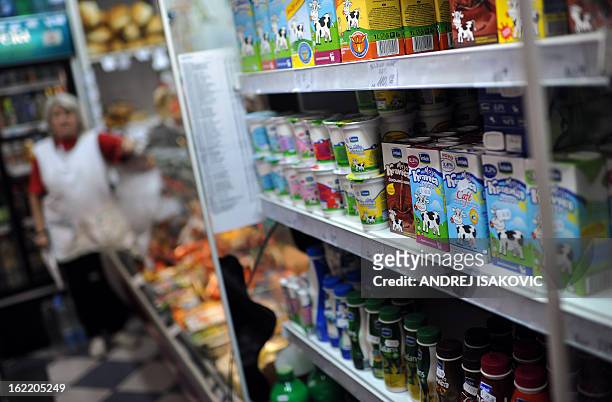 Picture shows packages of milk produced in Serbia in a supermarket in Belgrade on February 20, 2013. Serbian government ordered on February 20...