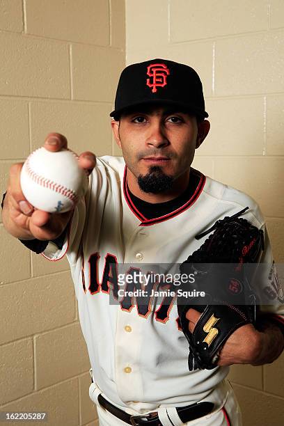 Pitcher Sergio Romo poses for a portrait during San Francisco Giants Photo Day on February 20, 2013 in Scottsdale, Arizona.
