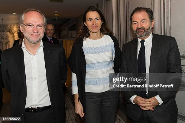 Laurent Joffrin, jury President, Aurelie Filipetti, French Culture Minister, and Denis Olivennes, President of Lagardere Active, attend the prize...