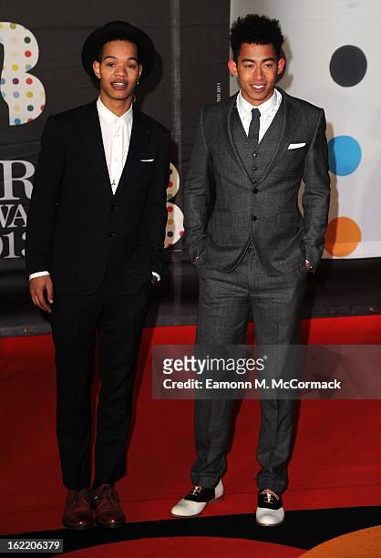 Harley Alexander-Sule and Jordan Stephens of Rizzle Kicks attend the Brit Awards 2013 at the 02 Arena on February 20, 2013 in London, England.