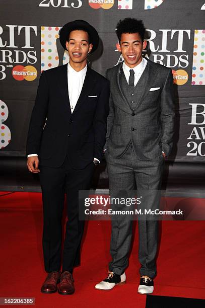 Harley Alexander-Sule and Jordan Stephens of Rizzle Kicks attend the Brit Awards 2013 at the 02 Arena on February 20, 2013 in London, England.