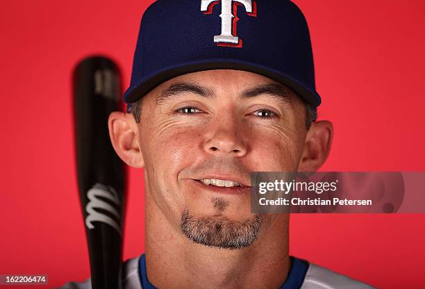 Eli Whiteside of the Texas Rangers poses for a portrait during spring training photo day at Surprise Stadium on February 20, 2013 in Surprise,...