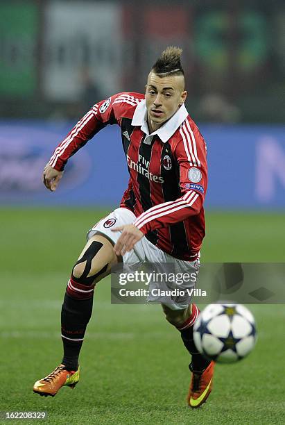 Stephan El Shaarawy of AC Milan in action during the UEFA Champions League Round of 16 first leg match between AC Milan and Barcelona at San Siro...