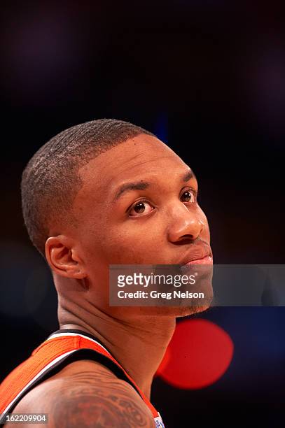 Rising Stars Challenge: Closeup of Portland Trail Blazers Damian Lillard during game during All-Star Weekend at Toyota Center. Houston, TX 2/15/2013...