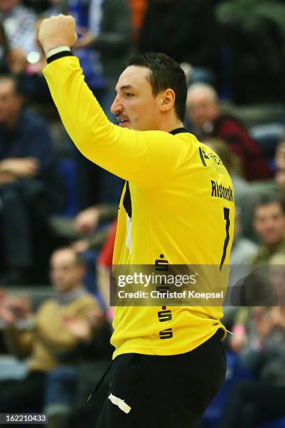 Borko Ristovski of Gummersbach celebrates the 27-26 victory after the DKB Handball Bundesliga match between VfL Gummersbach and FrischAuf Goeppingen...