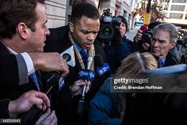 Former Congressman Jesse Jackson, Jr. Leaves the U.S. District Court for the District of Columbia on February 20, 2013 in Washington, DC. Both...