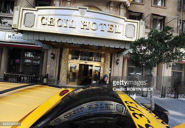 Taxi awaits a fare outside the Cecil Hotel in Los Angeles California February 20, 2013. The body of 21-year-old Canadian tourist Elisa Lam was found...
