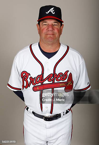 Coach Carlos Tosca of the Atlanta Braves poses for a photo during photo day at Champion Stadium at the ESPN Wide World of Sports Complex at Walt...