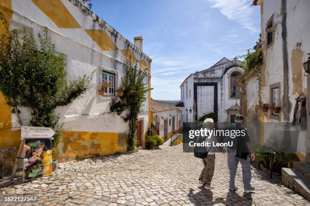 street view of village of obidos, portugal - leiria district imagens e fotografias de stock