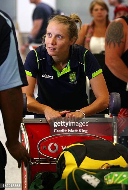 Alyssa Healy of the Australian women's cricket team arrives home following their win in the 2013 World Cup at Sydney International Airport on...