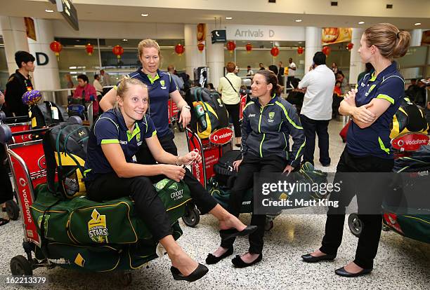 Alyssa Healy, Alex Blackwell, Erin Osborne and Rachael Haynes of the Australian women's cricket arrive home following their win in the 2013 World Cup...
