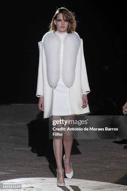 Model walks the runway at the Francesco Scognamiglio fashion show as part of Milan Fashion Week Womenswear Fall/Winter 2013/14 on February 20, 2013...