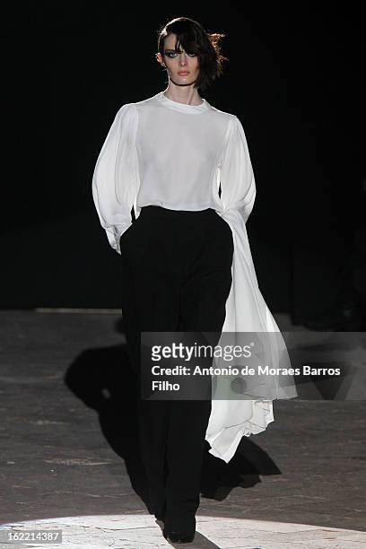 Model walks the runway at the Francesco Scognamiglio fashion show as part of Milan Fashion Week Womenswear Fall/Winter 2013/14 on February 20, 2013...
