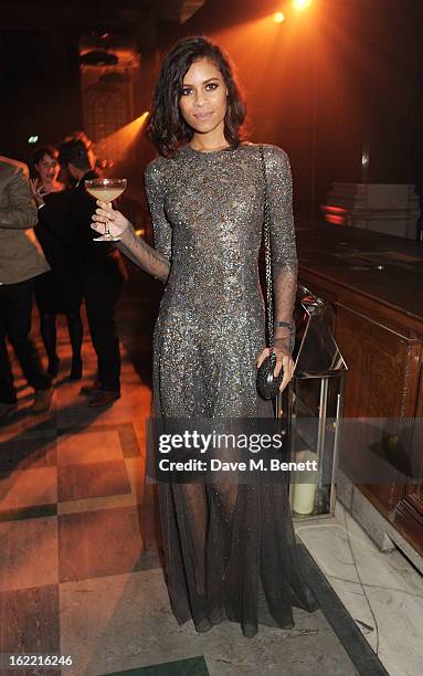 Aluna Francis attends the Universal Music Brits Party hosted by Bacardi at the Soho House pop-up on February 20, 2013 in London, England.