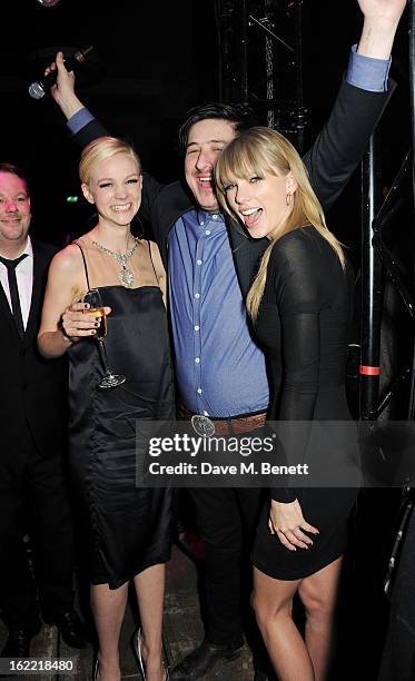 Carey Mulligan, Marcus Mumford and Taylor Swift attend the Universal Music Brits Party hosted by Bacardi at the Soho House pop-up on February 20,...