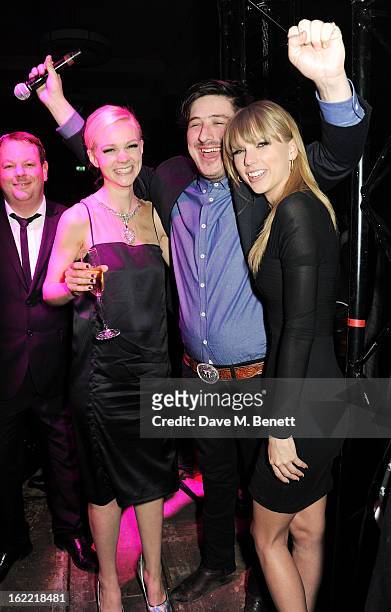Carey Mulligan, Marcus Mumford and Taylor Swift attend the Universal Music Brits Party hosted by Bacardi at the Soho House pop-up on February 20,...