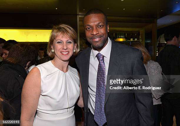 Sharon Waxman, CEO and Editor in Chief of TheWrap and actor Chris Tucker attend TheWrap 4th Annual Pre-Oscar Party at Four Seasons Hotel Los Angeles...