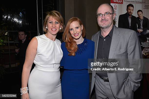 Sharon Waxman, CEO and Editor in Chief of TheWrap, actress Jessica Chastain and Steve Pond, Awards Editor for TheWrap attend TheWrap 4th Annual...