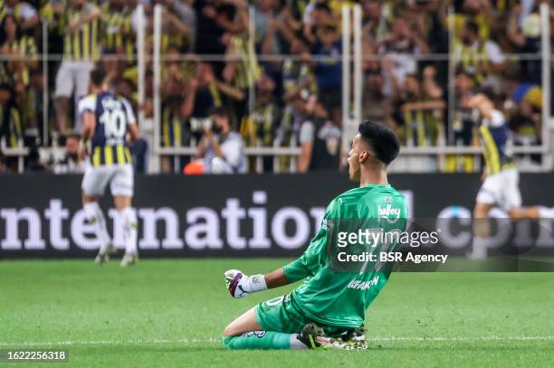 Goalkeeper Irfan Can Egribayat of Fenerbahce celebrates the goal during the UEFA Conference League - Play-offs - 1st leg match between Fenerbahce and...