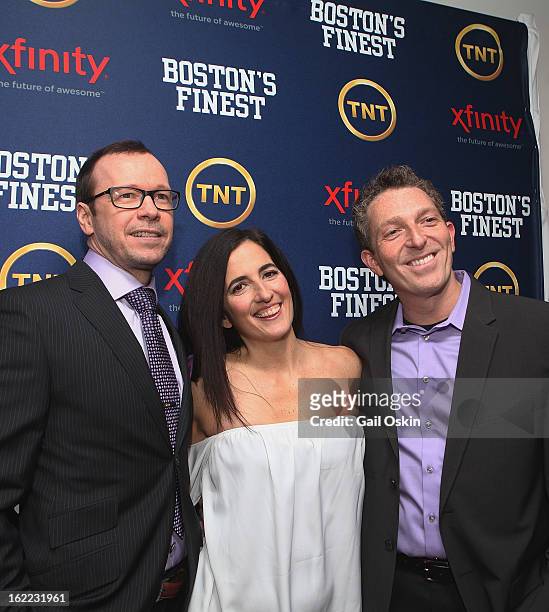 Donnie Wahlberg, Julie Jarrett and Seth Jarrett attend TNT's "Boston's Finest" premiere screening at The Revere Hotel on February 20, 2013 in Boston,...