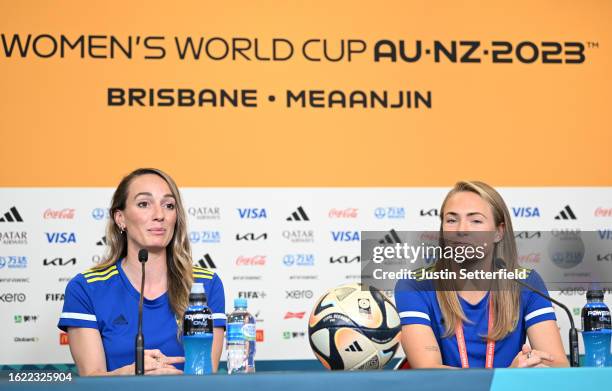 Kosovare Asllani of Sweden and Magdalena Eriksson of Sweden during a Sweden press conference during the FIFA Women's World Cup Australia & New...