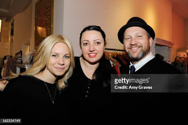 Joy Trojanowski, Sophia Rossi and Ilan Trojanowski attend HelloGiggles and Satine's Exclusive Trunk Show By One Jewelry on February 20, 2013 in Los...