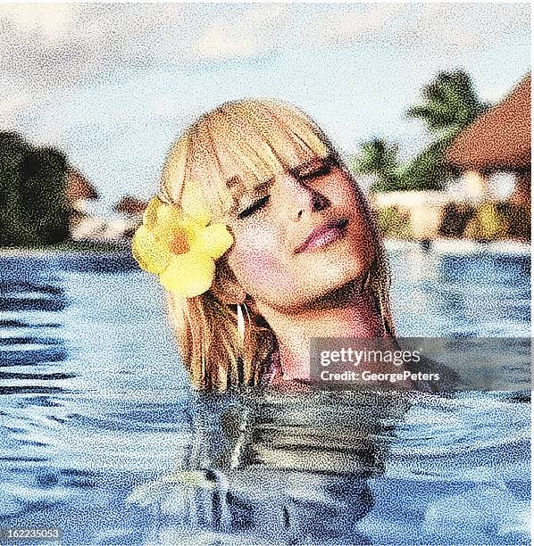 woman swimming in resort infinity pool - infinity pool stock illustrations