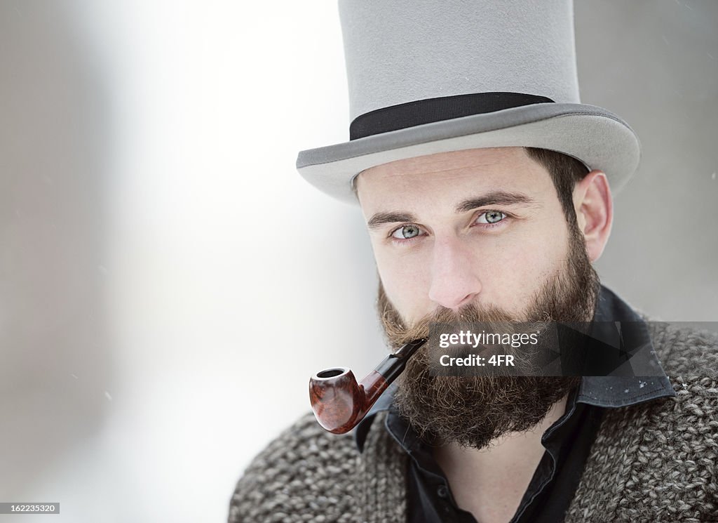 Man with Stovepipe Tophat and Pipe