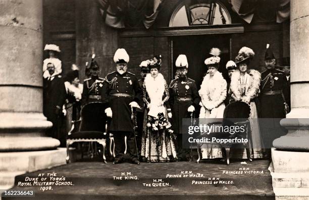 The Royal Family visiting the Duke of York's Royal Military School in Dover, Kent, photographed by Christina Broom, aka Mrs Albert Broom, circa 1908....