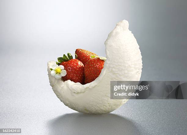 ice-cream with decoration - strawberries and cream stock pictures, royalty-free photos & images