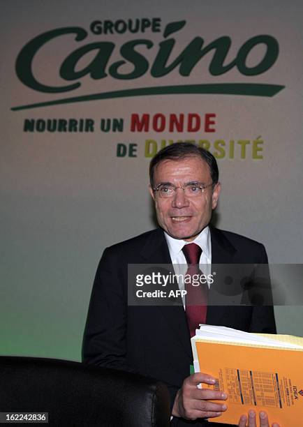 French supermarket and retail group Casino Chairman and CEO Jean-Charles Naouri poses after the presentation of the groupes 2012 results in Paris on...