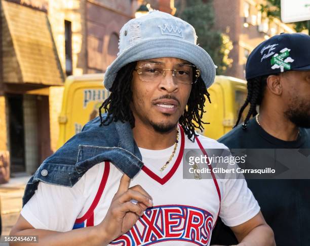 Rapper T.I. Is seen arriving to the Tip "T.I" Harris Feat. Haha Mafia comedy show on August 17, 2023 in Philadelphia, Pennsylvania.