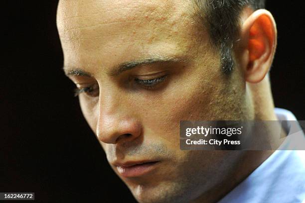 Oscar Pistorius's during his bail hearing in the Pretoria Magistrate Court on February 21, 2013 in Pretoria, South Africa. Oscar Pistorius, who has...